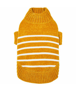 Blueberry Pet Cozy Soft Chenille Classy Striped Dog Sweater In Mustard, Back Length 20, Pack Of 1 Clothes For Dogs