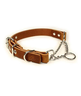 sleepy pup Adjustable Leather Martingale Chain, Limited Slip, Half-Check Chain, Training Dog Collar (Large: 18"-22", Light Brown)