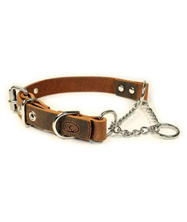 sleepy pup Adjustable Leather Martingale Chain, Limited Slip, Half-Check Chain, Training Dog Collar (X-Large: 22"-26", Dark Brown)