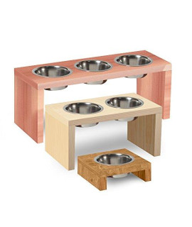 TFKitchen Oak Wood Elevated Dog and Cat Pet Feeder, Double Bowl Raised Stand (1/2 Pint Each) - 6" Tall