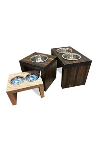 TFKitchen American Cherry Wood Elevated Dog and Cat Pet Feeder, Double Bowl Raised Stand (2 Quart Each) - 6" Tall