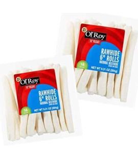 Ol' Roy Rawhide 6" Rolls, Natural Beefhide Chews, 16 Count (Pack of 2)
