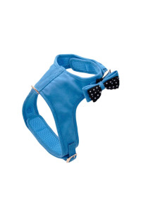 Coastal - Accent Fashion - Microfiber Dog Harness, Boho Blue with Polka Dot Bow, Medium (20"-24")