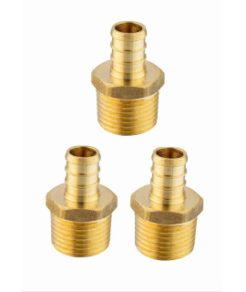 (Pack of 3) EFIELD Pex 3/4 Inch x 3/4 Inch NPT Male Adapter Brass Crimp Fitting ()
