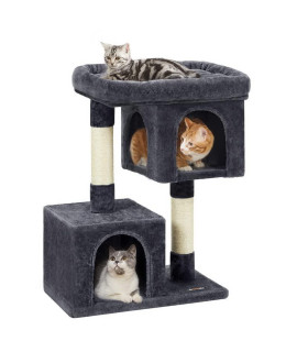 Feandrea Cat Tree, 331-Inch Cat Tower, L, Cat Condo For Large Cats Up To 16 Lb, Large Cat Perch, 2 Cat Caves, Scratching Post, Smoky Gray Upct61G