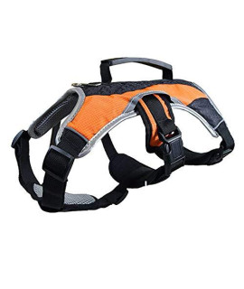 Peak Pooch - No-Pull Dog Harness - Padded, Mesh Fabric Dog Vest with Reflective Trim, Lifting Handles, Velcro and Buckle Straps - Orange Dog Harness - L