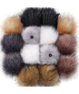 14 Pieces Faux Fur Pom Pom Ball Fluffy Pompom Ball Hat Faux Fur Pom Pom Balls with Removable Press Button for Knitting Hat gloves Keychains Accessories (Popular Mix colors)