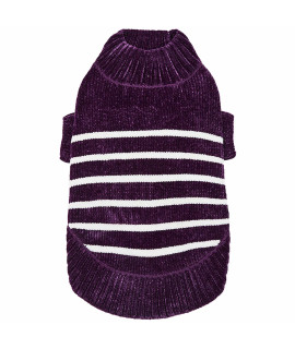 Blueberry Pet Cozy Soft Chenille Classy Striped Dog Sweater In Dark Plum, Back Length 12, Pack Of 1 Clothes For Dogs