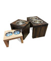 TFKitchen American Walnut Wood Elevated Dog and Cat Pet Feeder, Triple Bowl Raised Stand (1 Pint Each) - 6" Tall