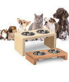 TFKitchen Teak Wood Elevated Dog and Cat Pet Feeder, Double Bowl Raised Stand (3 Quart Each) - 14" Tall
