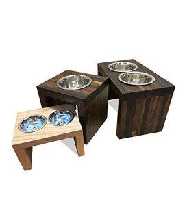 TFKitchen American Walnut Wood Elevated Dog and Cat Pet Feeder, Single Bowl Raised Stand (2 Quart Each) - 10" Tall