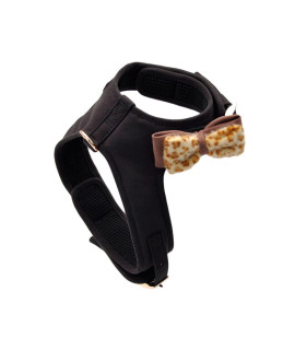 Coastal - Accent Fashion - Microfiber Dog Harness, Mod Black with Leopard Bow, Medium (20"-24")