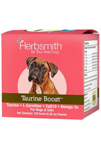 Herbsmith Taurine Boost - Cardiac and Heart Support for Dogs and Cats - Taurine Supplement for Dog and Cat Heart Health - with CoQ10, Taurine and L-Carnitine for Dogs - 150g