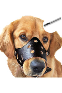 Barkless Dog Muzzle Leather, comfort Secure Anti-Barking Muzzles for Dog, Breathable and Adjustable, Allows Dringking and Eating, Used with collars (S, Black)
