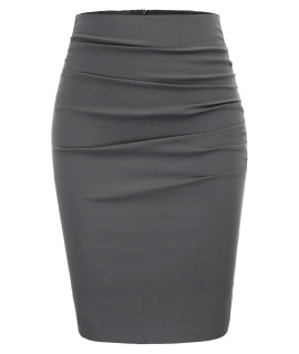 Grace Karin Womens Elegant Ruched Knee Length Slim Fit Business Skirt Dark Grey
