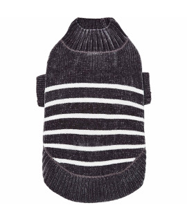Blueberry Pet Cozy Soft Chenille Classy Striped Dog Sweater In Chic Grey, Back Length 18, Pack Of 1 Clothes For Dogs