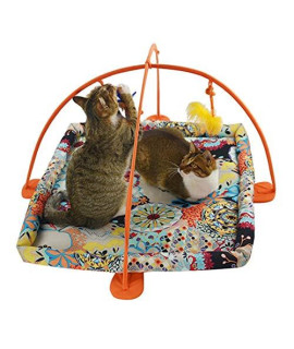 Cat Play Mat Bed Activity Play Mat Pet with Cotton Anti-Slip Bottom Cat Tent Activity Center with Built-in Catnip and Bell for Cats