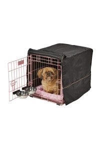 iCrate Dog Crate Starter Kit | 24-Inch Dog Crate Kit Ideal for Small Dog Breeds (weighing 13 - 25 Pounds) || Includes Dog Crate, Pet Bed, 2 Dog Bowls & Dog Crate Cover (Pink)