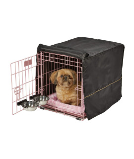iCrate Dog Crate Starter Kit | 24-Inch Dog Crate Kit Ideal for Small Dog Breeds (weighing 13 - 25 Pounds) || Includes Dog Crate, Pet Bed, 2 Dog Bowls & Dog Crate Cover (Pink)