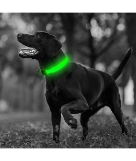 Illumifun LED Dog Collar, Reflective Nylon Light Up Collar, USB Rechargeable Pet Safety Collar Glow in The Dark(Green-3 Reflective Strip, Small)