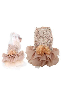 Dog Dress Pet Small Dog Clothes Sequin Silky Tutu Puppy Costume Dog Princess Elegant Skirt Wedding Costume(Gold-M)