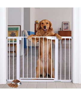Cumbor 46?Auto Close Safety Baby Gate, Extra Tall and Wide Child Gate, Easy Walk Thru Durability Dog Gate for The House, Stairs, Doorways. Includes 4 Wall Cups, (2) 2.75-Inch and 8.25-Inch Extension