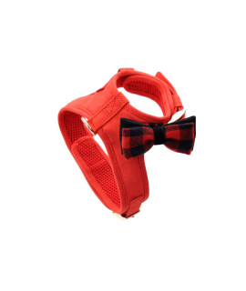 Coastal - Accent Fashion - Microfiber Dog Harness, Retro Red with Plaid Bow, Medium (20"-24")