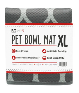 ST INc Microfiber XL Pet Bowl Feeding Mat, Anti-Skid and Absorbent, 16 Inch x 275 Inch, grey Trellis