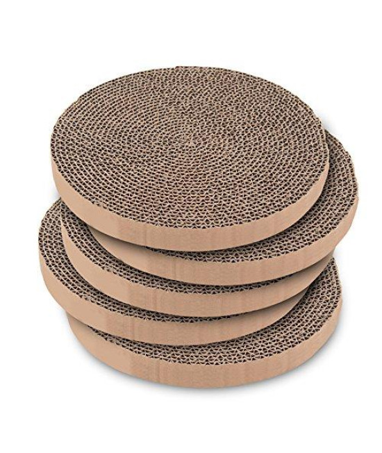 Scratch and Spin Replacement Pads (5 Pack) fits Most Standard Round Scratchers - Round cardboard Scratcher Refills for cats