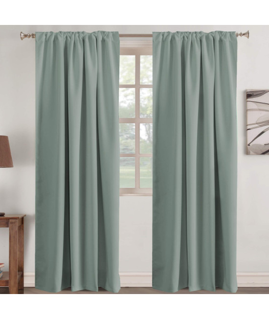 Turquoize Window Treatments Drapes Room Darkening Curtain Panels Back Tabrod Pocket Curtain Panels For Living Room Thermal Insulated Noise Reducing Window Curtain 52X96 Inch, Light Sage, 2 Panels