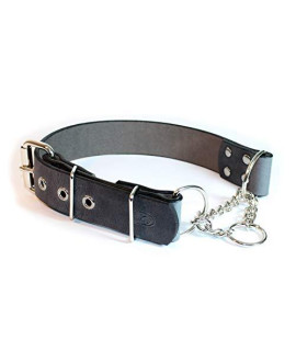 sleepy pup Big Dog Adjustable 1.5" Leather Martingale Chain, Limited Slip, Half-Check Chain, Training Dog Collar (L/XL: 20"-24", Gray)