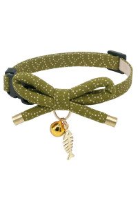 PetSoKoo Cute Bowtie Cat Collar with Bell. Japanese Stylish Bowknot & Fish Charm. Safety Breakaway, Soft, Lightweight, for Girl Boy Male Female Cats Kitten,Green