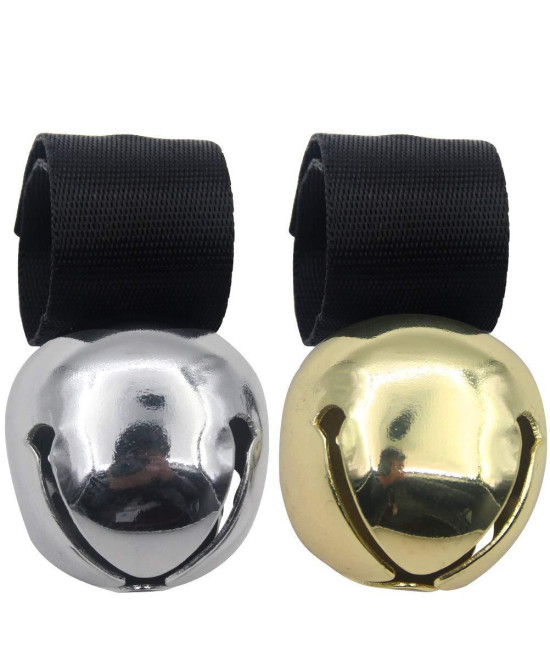 SCENEREAL Large Dog Collar Bell for Training, Hiking, Walking, Hunting, Pet Tracker, 2 Pack 1.5 Extra Loud Pet Bell for Save Wildlife and Birds (Bear Bell, Cow Bell) Gold | Silver