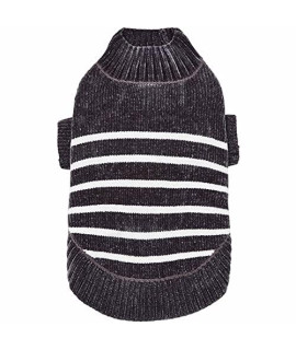 Blueberry Pet Cozy Soft Chenille Classy Striped Dog Sweater In Chic Grey, Back Length 12, Pack Of 1 Clothes For Dogs