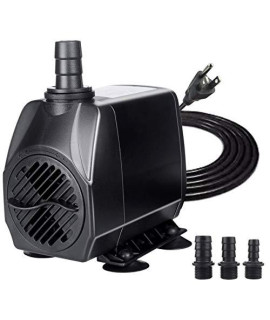 BACOENG 100W 1050GPH Submersible Pump Ultra Quiet Water Fountain Pump with Max 13ft Lift. Long 6.7FT Power Cord & 3 Nozzles for Pond, Aquarium, Statuary, Fish Tank