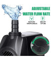 BACOENG 100W 1050GPH Submersible Pump Ultra Quiet Water Fountain Pump with Max 13ft Lift. Long 6.7FT Power Cord & 3 Nozzles for Pond, Aquarium, Statuary, Fish Tank