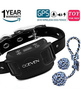 OCEVEN Wireless Dog Fence System with GPS, Outdoor Invisible Pet Containment System Rechargeable Waterproof Collar EF851S, Black, for 15lbs-120lbs Dogs with 2pcs Toys for Free