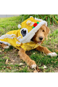 Nacoco Cute Dance Lion Pet Costume With Yellow Sequins New Year Cat Dog Clothes Hoodies Coat For Small Meduim Large Dogs (Yellow, 20)