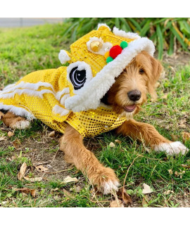 Nacoco Cute Dance Lion Pet Costume With Yellow Sequins New Year Cat Dog Clothes Hoodies Coat For Small Meduim Large Dogs (Yellow, 20)