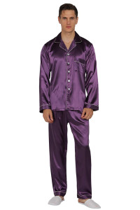 YIMANIE Mens Satin Pajamas Set classic Sleepwear Loungewear Purple