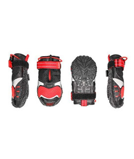 Kurgo Blaze Cross Dog Shoes - Winter Boots for Dogs, All Season Paw Protectors - for Hot Pavement and Snow - Water Resistant, Reflective, No Slip - Includes 4 Shoes - Chili Red / Black - XS