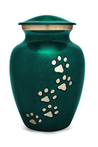 Best Friend Services Pet Urn - Ottillie Paws Legacy Memorial Pet Cremation Urns for Dogs and Cats Ashes Hand Carved Brass Memory Keepsake Urn (Marine Green, Vertical, Pewter, Small)