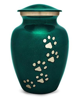Best Friend Services Pet Urn - Ottillie Paws Legacy Memorial Pet Cremation Urns for Dogs and Cats Ashes Hand Carved Brass Memory Keepsake Urn (Marine Green, Vertical, Pewter, Small)