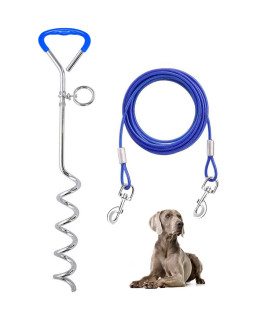 Dog Tie Out Cable And Stake 321610 Ft Outdoor, Yard And Camping, For Medium To Large Dogs Up To 125 Lbs, 16 Stake, 321610 Ft Cable With Durable Spring And Metal Hooks For Outdoor