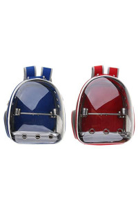 Flameer 2X Clear Cover Parrot Bird Carrier Backpack with Perch Stand Feeder Blue/Red