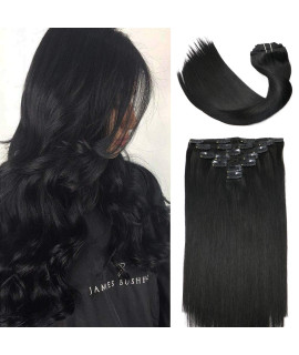 clip In Hair Extensions Human Hair New Version Thickened Double Weft Brazilian Hair 120g 7pcs Per Set 9A Remy Hair Jet Black Full Head Silky Straight 100 Human Hair clip In Extensions(20 Inch 1)