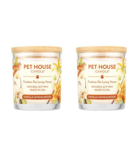 One Fur All, Pet House Candle - 100% Soy Wax Candle - Pet Odor Eliminator for Home - Non-Toxic and Eco-Friendly Air Freshening Scented Candles (Pack of 2, Vanilla Sandalwood)