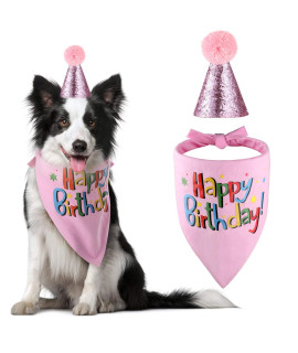 Blaoicni Dog Birthday Bandana Hat Scarf Party Supplies (Pink-girl)