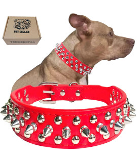 TEEMERRYcA Adjustable Microfiber Leather Spiked Studded Dog collars with a Squeak Ball gift for Small Medium Large Pets Like catsPit BullBulldogPugsHusky, Red, XL 177-205 inches