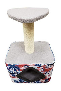 Pet Laugh Cat Tree with Cat House - Cat Scratching Post Made with Pinewood, Comfortable Fabrics, and Natural Sisal- Red Beach